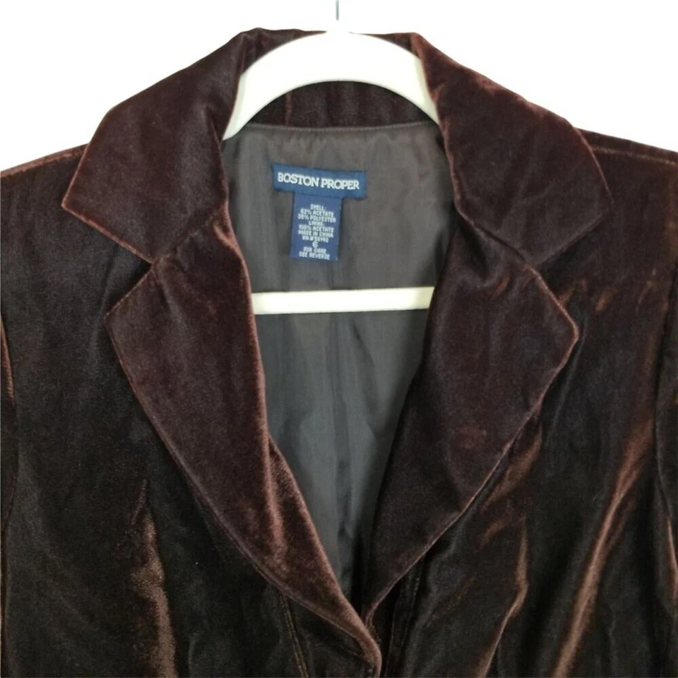 Blazer Boston Proper Mujer Terciopelo Marrón Chocolate Talla 6 Dark Academia Preppy Foto 2 de 4