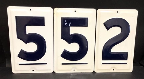 Vintage Lot of 3 Porcelain Gas Station Sign Numbers 5,5 and 2 12”x7.5” Original