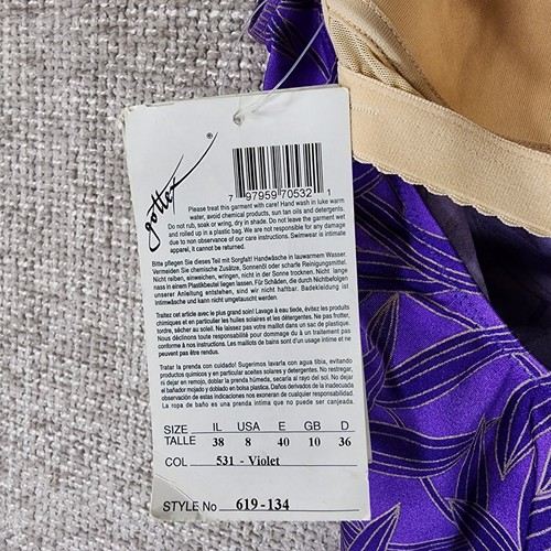 Gottex One Piece Swim Suit Womens 8 Purple Bamboo Print Built-In Bra NWT - Picture 13 of 13
