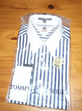 Tommy Hilfiger Mens Long Sleeve Dress Shirt 16.5-32/33 White  Navy Stripe New