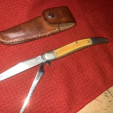 Colonial Prov. USA Vintage 2-Blade Fish-Knife With Original Leather Holder