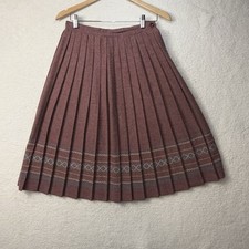 Vintage 70s 80s Tomboy Pleated Midi Wool Blend Light Red Striped Pattern Size 9
