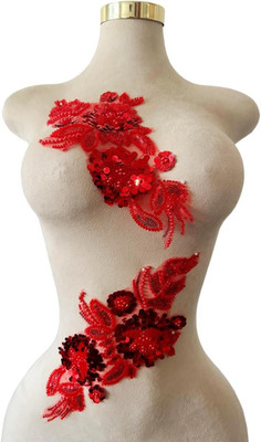 Handmade Sewing Sequin Beaded or Pearl Flower Fabric Lace Applique for Wedding D