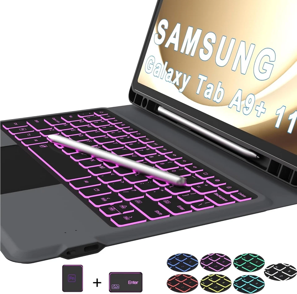 Samsung Galaxy Tab A9+ A9 Plus 11 Inch Keyboard Case - 7 Colors Backlit for Sams - Image 3 of 4