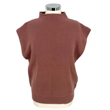 ANRABESS Mock Neck Cap Sleeve Ribbed Knit Sweater Brown Size Large