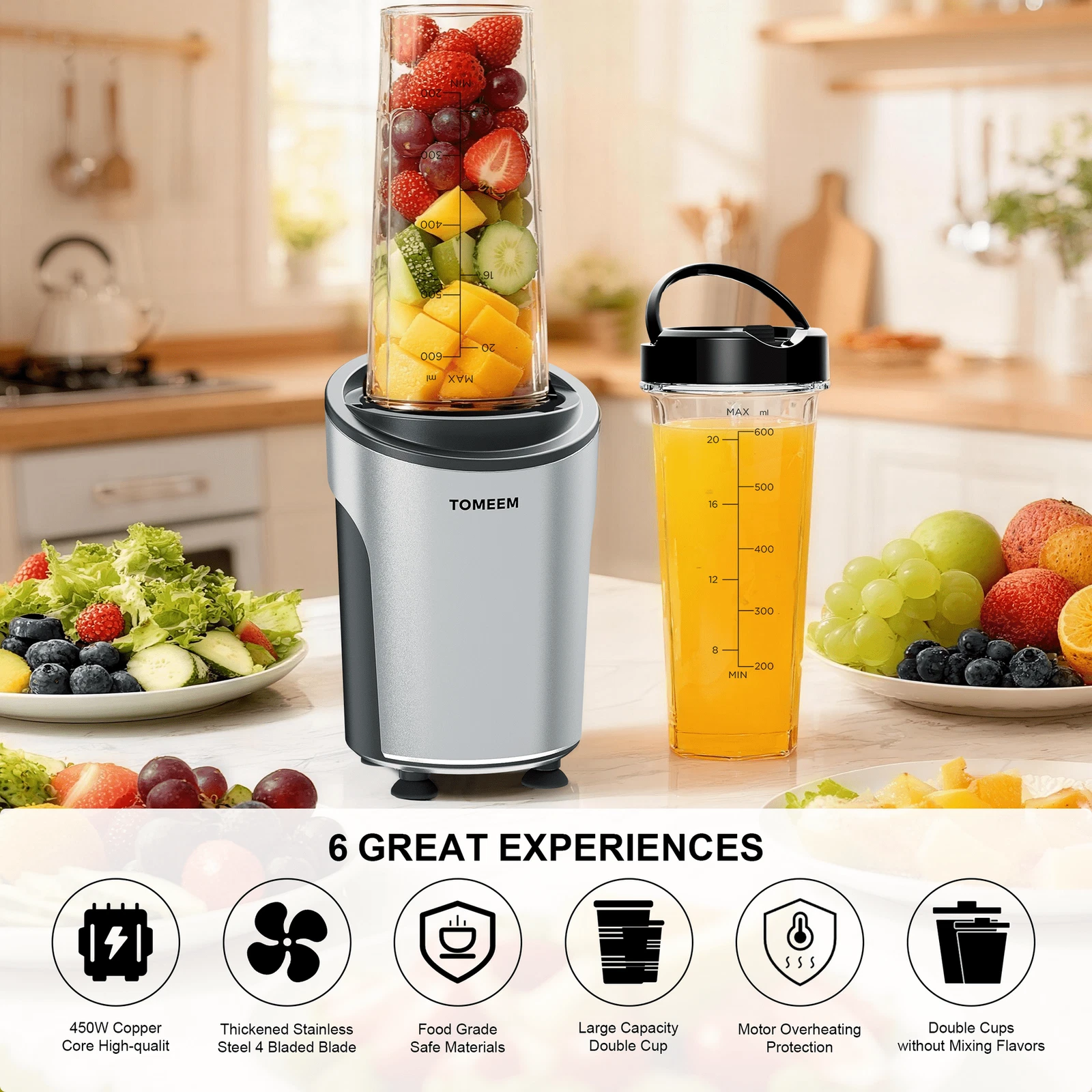 Blender for Smoothies and Shakes with 20oz Travel Lid, 18000RPM Hight Speed
Opens in a new window or