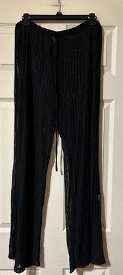 Blue Island Sz L Black Open Knit Crochet Swim Cover Up Pants Beach Resort Cruise