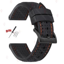 Curved Black Premium Waterproof Silicone Rubber Watch Strap Band 18 20 22 24 mm