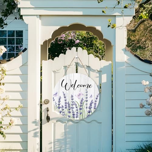как выглядит Welcome Spring Sign for Front Door, Spring Wooden Sign Indoor Wall Lavender фото