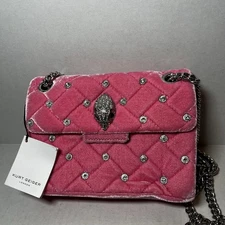 New Kurt Geiger Velvet Mini Kensington Bag Pink Gemstones
