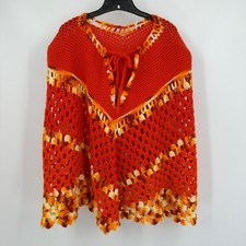 Vintage Handmade Crochet Poncho One Size Boho Hippie Festival Retro 70s