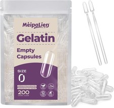 Size 0 Empty Gelatin Capsules - 200 Count | Clear Empty Pill Capsules, Pure Bov
