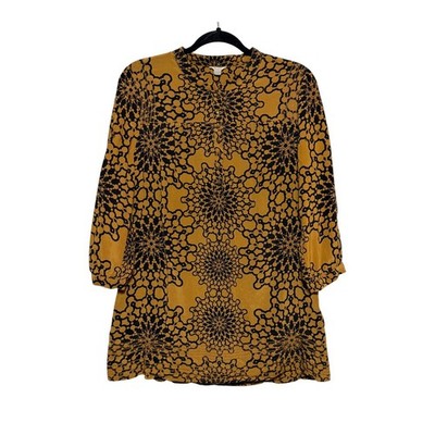 Fossil Retro 70s 100% Silk Floral Tunic Womens L Boho Chic Casual Elegance