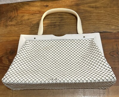 Whiting & Davis Co Mesh Bag 1960s Vintage White Circles Hard