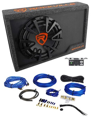 Rockville RWS12CA Slim 1200 Watt 12'' Powered Car Subwoofer Enclosure + Wire Kit