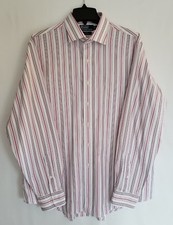 POLO RALPH LAUREN WHITE PINK BLACK STRIPE SPREAD COLLAR SHIRT SIZE XL / 17 1/2