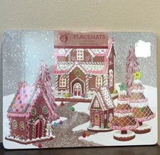 Benson Mills Set of 4 Placemats Christmas Gingerbread Houses Colorful Cork