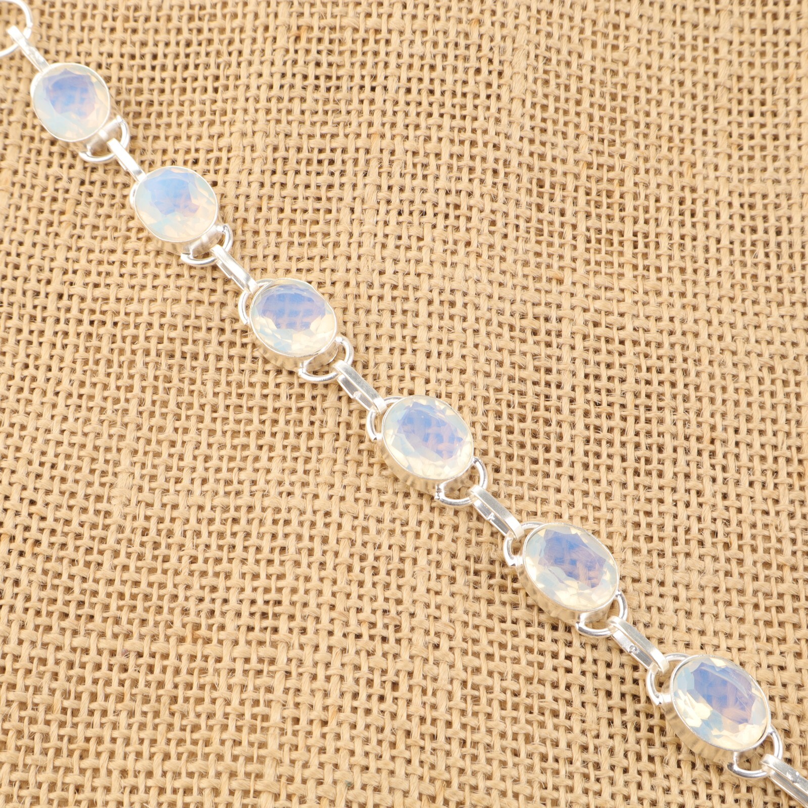 Natural Milky Opal Valentines Birthday Chain Bezel Wife Bracelet Sterling Silver