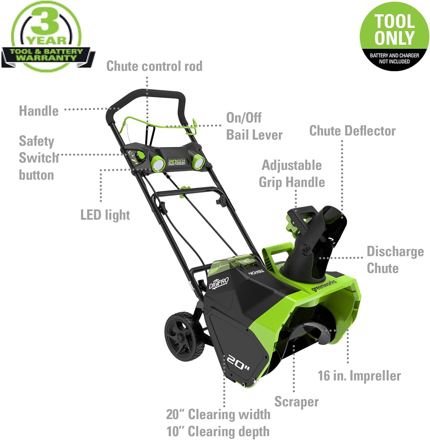 Greenworks 40V (75+ Compatible Tools) 20” Brushless Cordless Snow