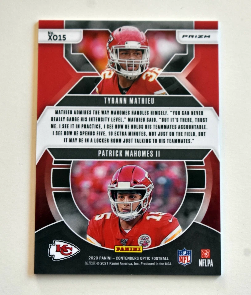 PATRICK MAHOMES II 2020 Contenders Optic TYRANN MATHIEU X’s & O’s SILVER PRIZM - Image 2 of 2