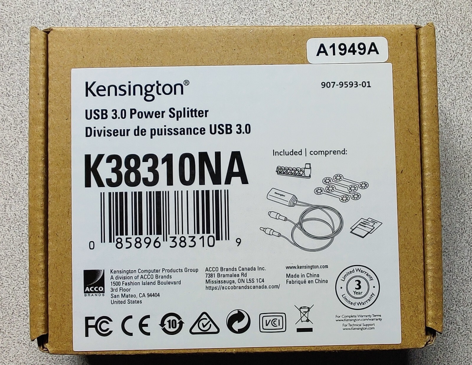 Kensington 60W USB 3.0 Power Splitter for SD4700P K38310NA 907-9593-01 Laptop