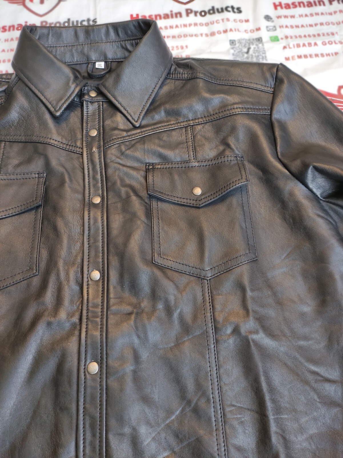 ALTRA CAMICIA NERA IN PELLE DI AGNELLO CAMIONISTA CAMICIA GIACCA PER TUTTI UOMO FIT