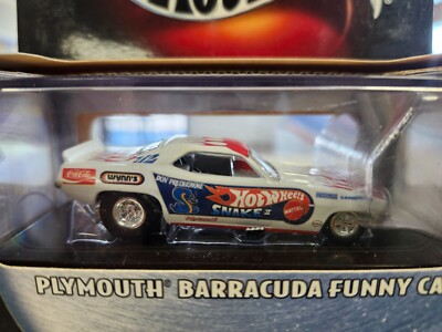 2001 100% Hot Wheels Plymouth Barracuda Funny Car in white with