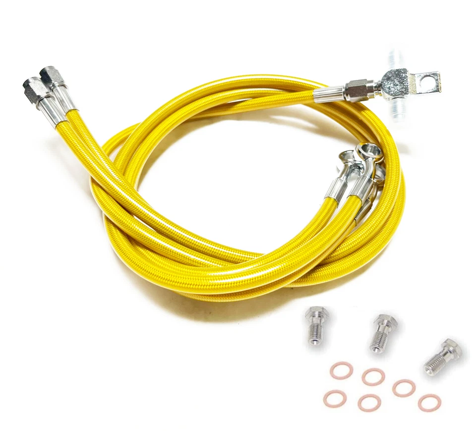 Línea de freno delantero trenzado de acero Streamline longitud de stock amarillo Honda TRX700XX 700 Foto 2 de 3