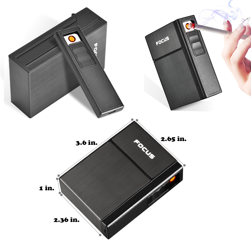 ipod cigarette case Cigarette Case with Lighter Holder for 20 Cigarettes Windproof USB  Rechargeable
