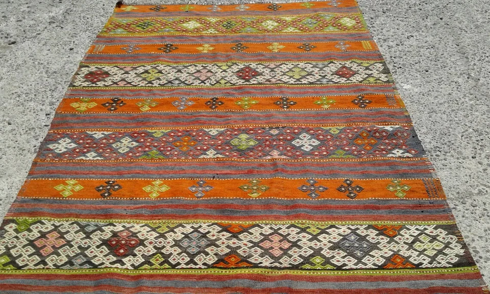 6x9 rug Turkish Kilim, 5'6" x 9'7" ft, floor kilim rugs, Tapis, rugs carpet - Image 3 of 4