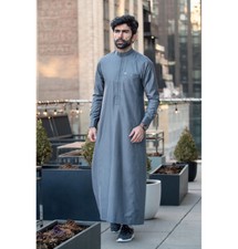 Men's Muslim Full Length Long Sleeve Middle East Islamic Thobe Elite 507 Gray