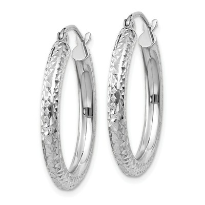 Designs by Nathan | 14k White Gold Polished and Diamond-cut Hoop Earrings