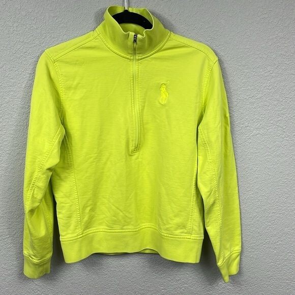 Maglione mezza zip Ralph Lauren Golf giallo fluo felpa petto pony taglia M