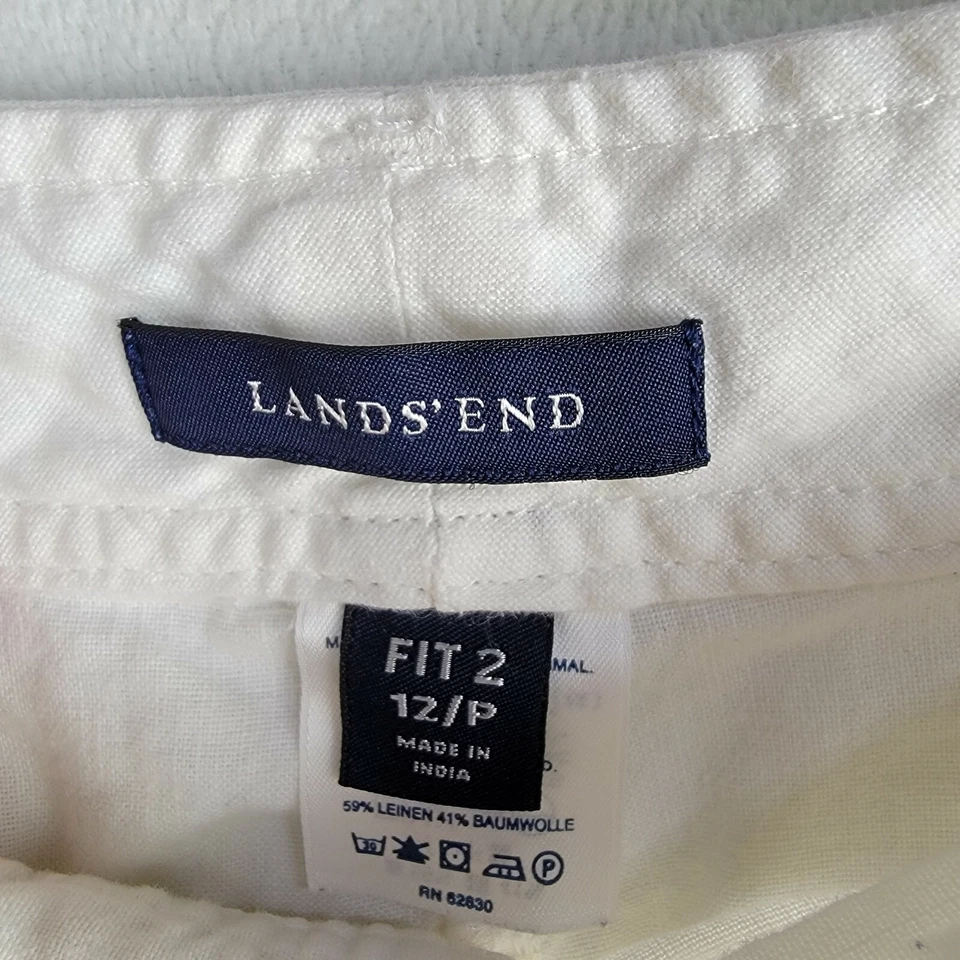 Lands End Womens Shorts Roll-Tab Convertible Cotton Linen Blend Size 12 White - Image 4 of 4