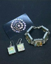 Handcrafted Mixed Media Alice in Wonderland Themed Link Bracelet  Earrings Set
