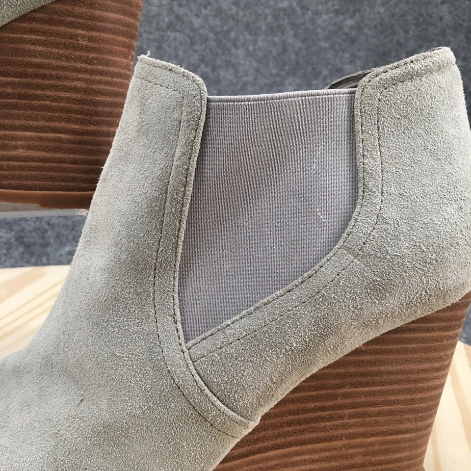 Audrey Brooke 靴子女式 11 M Cindy 坡跟切尔西踝靴灰色麂皮绒 — 第 3/4 张图片