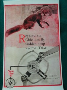 Victor Traps Advertising Poster, Trapping, Reynard Sly Fox, Oneida, N.Y.