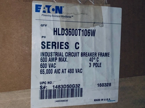 EATON HLD3600T106W BREAKER FRAME 3POLE 600A 600V 65KAIC 480V NEWE IN BOX READY