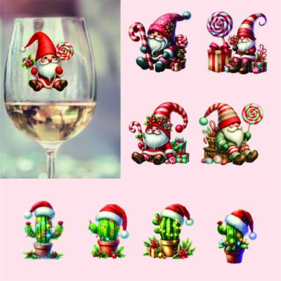 9x gemischte Weihnachtskaktus Pflanze-Weihnachtsmann Wichtel-Vinyl Sticker-Decal-Tumbler-Party