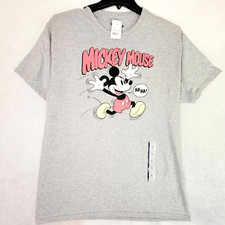 DISNEY MICKEY MOUSE SHIRT Mens LARGE L GRAY CLASSIC CASUAL RETRO Cartoon NWT
