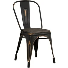 Lancaster Cafe Chair Indoor with Black Wood Seat Distressed Copper Alloy Series 