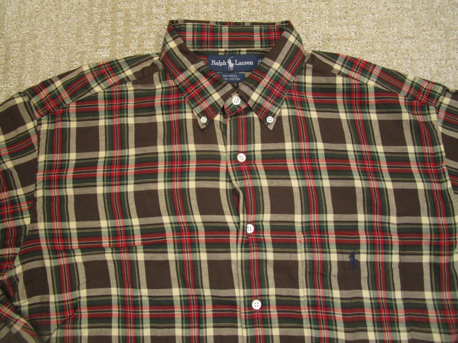 Camicia Ralph Lauren vintage uomo grande marrone rosso a quadri manica lunga Mcmeel Pony