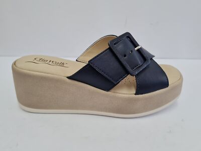 Cliawalk Damen Hausschuhe mit Keilabsatz, Riss und Schnalle, Trendy 46 - BLAU (Blue)