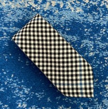 NEW Brooks Brothers Black Ivory Blue Bias Check Wool Necktie USA
