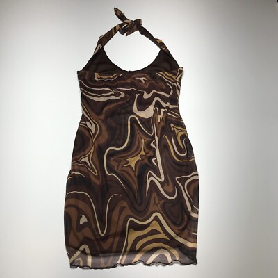 Princess Polly Dress Womens Size 12 Chrissy Mini Brown Swirl Halter  Stretchy | eBay