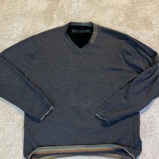 ROBERT GRAHAM Mens V-Neck Wool Sweater Long Sleeve Pullover Grey M/M