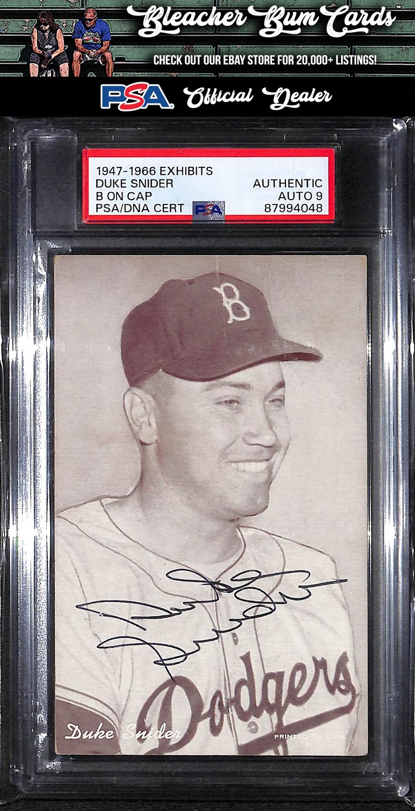 Duke Snider 1947-66 Exhibits B On Cap Auto PSA 9 