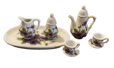 Vtg Style Royal Norfolk Porcelain Miniature Morning Glory Tea Set-10 piece