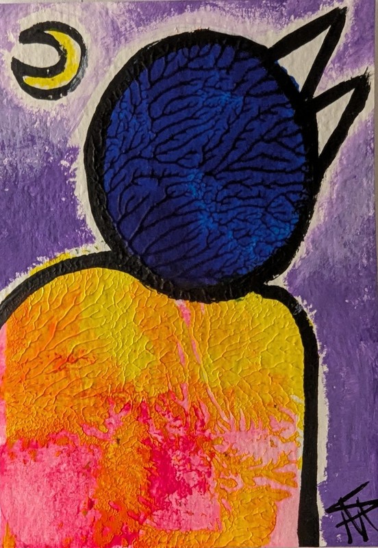 ACEO Cat Painting Abstract Original Expressionism Modern Art By Samantha McLean