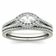 White Diamond 2.10 Ct Lab-Created Marquise Cut Wedding Ring 925 Sterling Silver